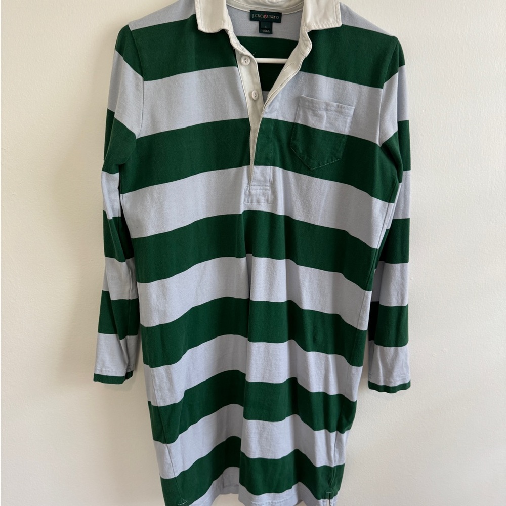 J. Crew Rugby Stripe Long-Sleeve Polo Dress - Green/Light Blue - size Small